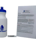 AFWFilters water filter kit: white bottle with blue cap, installation instructions, and silicone lubricant packet.