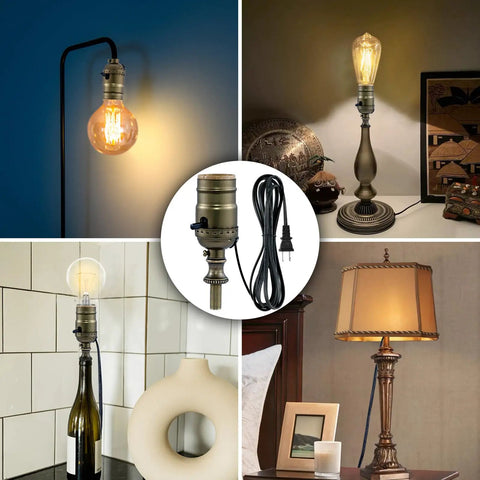 Antique Brass Lamp Rewire Kit With 12 Foot Polarized Cord Rock Solid Socket Replacement And Dead Simple Diy Wiring For Quick Table Or Floor Lamp Fix Ups, showcasing various lamp types and parts.