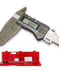Digital Caliper With 0 To 24 Inch 600mm Measuring Range shown with stainless steel long jaws and red storage case