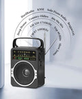 Portable AM FM Radio With Bluetooth Five Point Zero And Five Watt Loud Speaker For Crystal Clear Dope Tunes, black finish, display showing radio frequencies.