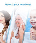 Woman with long hair, woman in towel, and child in bath symbolize clean water from Premium Shower Head Water Filter Replacement Cartridges