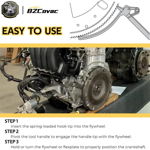Flywheel Turner Locking Holding Tool For Auto Engines And Outboard Motors DIY Friendly Flexplate Turning Tool in use on engine