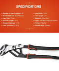 12 Inch Auto-Bite Tongue And Groove Pliers With Cushion Grip, Slim Jaw For Forty Percent More Access In Tight Spaces