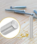 10mm X 20mm Stainless Steel Dowel Pins Set Of 6 for shelves and furniture fixing, side view with wood surface