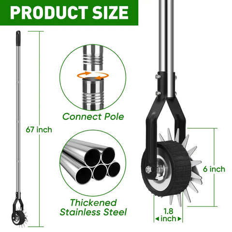 Heavy Duty Rotary Wheel Lawn Edger With Adjustable 23.6 To 67 Inch Length, Stainless Steel Handle And Sharp Serrated Blades, Quick Edging Power For Sidewalks, Roller Trimmer With Gloves Included product dimensions