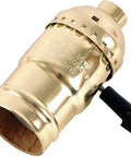 Three Way Lamp Socket With Medium Base Turn Dial For Low Medium High Light Settings For Floor And Table Lamps Build Your Own Lamp DIY Project Ready UL Listed Brushed Gold Finish close-up