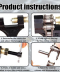 Heavy Duty Motorcycle Chain Breaker Tool usage instructions with zoom on mechanism and parts for removing links 420 428 520 525 528 530 chains