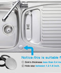 Brushed Stainless Steel Faucet Hole Cover For Kitchen Sink on stainless steel sink surface with dimensions for installation suitability.