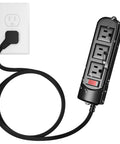 Outdoor Power Strip 6 Ft IPX4 Waterproof Surge Protector With 3 Widely Spaced Outlets, 45 Degree Flat Plug, wall mounted in use