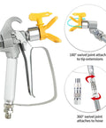 Pro Level Airless Paint Sprayer heavy duty spray gun with yellow swivels for versatile use in home projects.