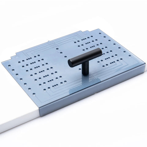 Cabinet Handle Template Tool For Drawer Knobs And Pulls shown with adjustable drill guide, ideal for precise alignment and easy drilling.