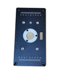 Top Shelf Aluminum Router Table Insert Plate With Reliable Woodworking Mounts And Precision Center Hub And Quick Lift Refit Design For Plunge Router Base Setup, 235x120mm, black finish, ruler marks for precision.