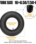 Heavy Duty Inner Tubes For 16x6.50-8 And 16x7.50-8 With Straight Valve Stem, dimensions showing 8 inch inner diameter