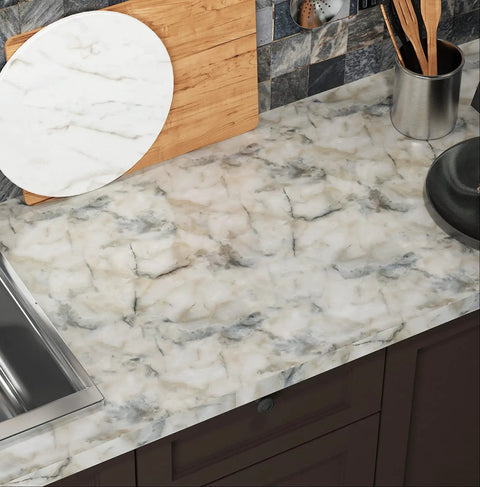 Extra Wide 36 Inch Marble Contact Paper For Kitchen Countertops Waterproof Peel And Stick Table Top Cover Blue And White