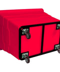 Commercial 16 Bushel Utility Cart With Steel Base And Poly Box Basket, bottom view showing wheels, red color