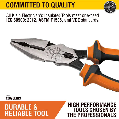 Insulated Do-It-All Combination Pliers With 1000V Protection, VDE Certified 3-Part Insulation, Crimp Die, USA Made