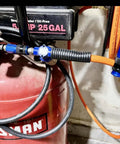 Top Shelf Aluminum Air Hose Fittings Kit Featuring Quick Connect Coupler And Industrial Air Plug One Hand Operation Rock Solid Six Ball Lock Design 1/4 Inch Blue Compressor Gear attached to air compressor.