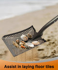Sand Sifting Shovel With Orange Fiberglass Handle Built Tough For Rocks Chicken Coop Debris Soil And Beach Cleanup on beach