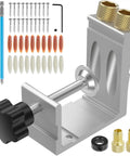 Pocket Hole Jig Kit For DIY Carpentry Pro Grade 15 Degree Angle Guide with drill locator and accessories on display