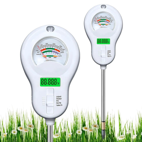6 In 1 Soil Tester Kit With PH Moisture Light Temperature Humidity And Fertility Readouts Dual Screen Display in garden