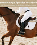 Rider using Two Pack Western Spurs With Turnable Gear For Cowboy Boots, Training Cues And Ranch Riding, Secure Side Buckles