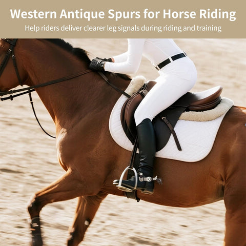 Rider using Two Pack Western Spurs With Turnable Gear For Cowboy Boots, Training Cues And Ranch Riding, Secure Side Buckles