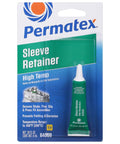 Front view of Permatex High-Temperature Sleeve Retainer, 6 ml tube; green tube with white nozzle in blister pack.