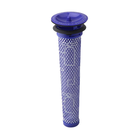 2 Pack Replacement Pre Filters For Dyson V6 V7 V8 Series Vacuum Cleaners Compatible With DC58 DC59 Top Notch Fit And Killer Suction Keeps Your Vac Running Like New Replaces Part 965661 01 - Close-up view of a single purple filter with mesh design suitable for DC58 and DC59 models.