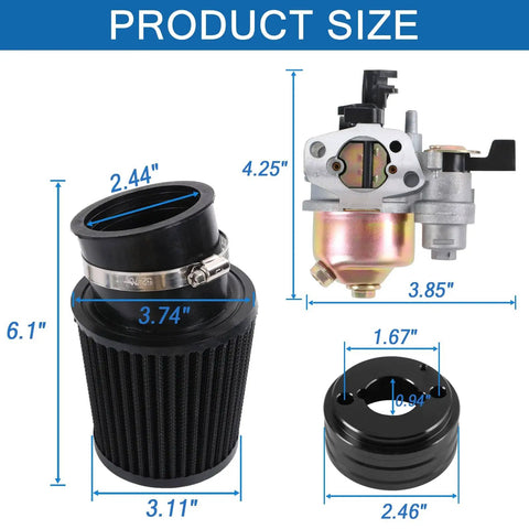 Dimensions of High Performance Carburetor Air Filter Adapter Jet Kit Upgrade For GX160 GX200 Predator 212cc 6.5HP Engines
