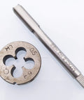 High Speed Steel M7 x 0.5mm Tap and Die Set shown with 66mm tap and 25mm die for DIY and auto projects, precise repair tools.