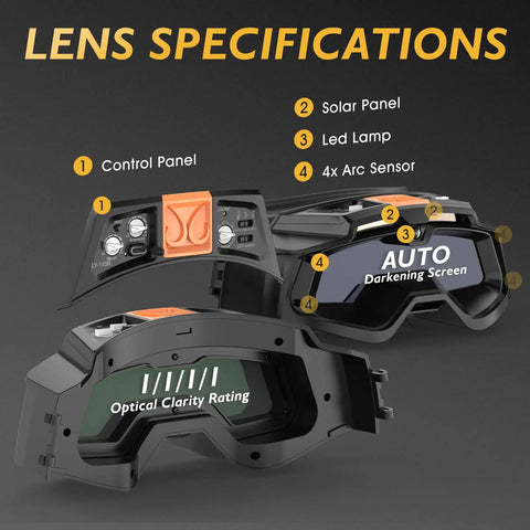 Auto Darkening Welding Goggles With 4 Arc Sensors, LED Lights, Type C Charging, Eye Protection Safety Glasses for MIG TIG Stick Welding