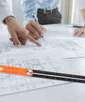 High Precision Carpentry Marking Ruler T Shaped Measuring Tool for Angles with double sided scale in use on blueprint