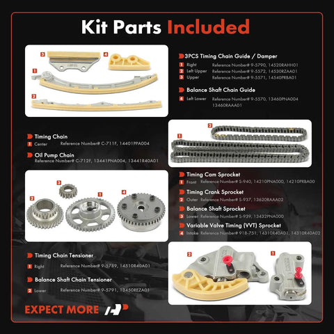 Engine Timing Chain Kit With VVT Sprocket For Honda And Acura 2.4L Engines Fits CR V Civic TSX ILX 2010 2011 2012 2013 2014 2015 Keep Your Ride Running Smooth