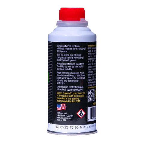 Real Deal Synthetic PoE Lubricant Oil For 1234yf Electric Hybrid Vehicles Providing Top Shelf Dielectric Protection 4 Oz bottle side view