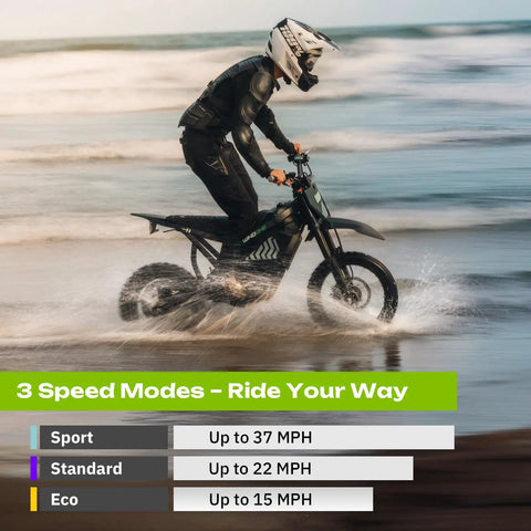 Gnarly High-Performance Electric Dirt Bike For Teens And Adults Up To 37 MPH With 2200W Peak Motor, 45 Mile Range on beach