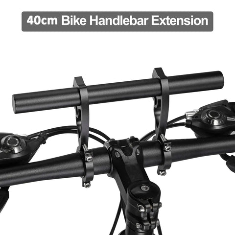 40 cm Aluminum Alloy Bike Handlebar Extender Mount For On The Go Riders installed on a bike handlebar, ready for devices.