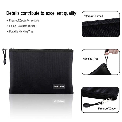 Hardcore Fireproof Waterproof Document And Cash Bag With Aluminum Foil Lining, 14.2 By 10 Inches, Boss Level Safe Storage Pouch With Zipper For Documents And Money, Black
