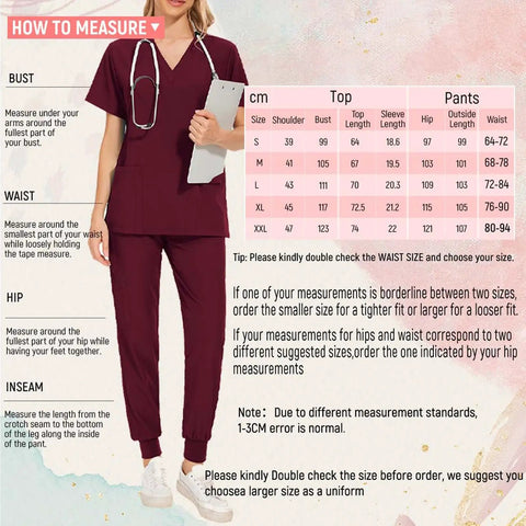 Womens Nurse Scrubs Set Royal Blue Top And Jogger Pants Machine Washable Workwear For Spa Beauty Clinics Pet Grooming And Healthcare Pros Easy Care XL Dope Comfort All Day with measurement guide