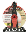 Front view of Heavy Duty Workhorse Extension Cord Storage Reel With Side Crank For Indoor And Outdoor Use in red and black.