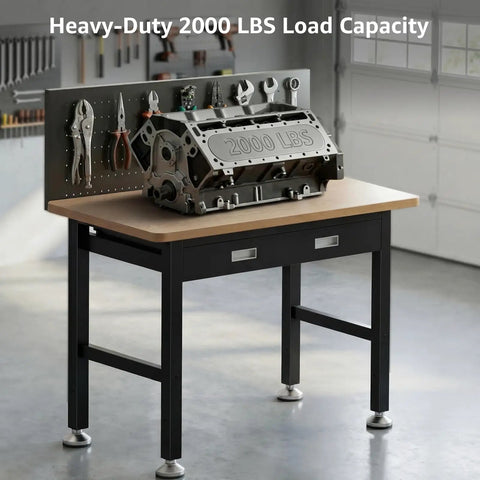 Heavy Duty 39.4 Inch Steel Workbench With Drawer And Pegboard 2000 Lb Capacity Garage Workshop Table in use