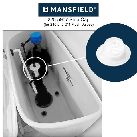 Heavy Duty White Stop Lock Cap For Toilet Flush Valves 225 5907 210 211 showing installation in toilet tank for easy flush control.