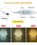 Glass Mushroom Bedside Lamp With Vintage Stripe Glass Delicate Nightstand Desk Light showing USB plug and three color modes