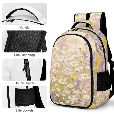 Soft Pink Watercolor Bloom Printed Backpack For Unisex Everyday Use Large Capacity Travel School Bag with flowers design