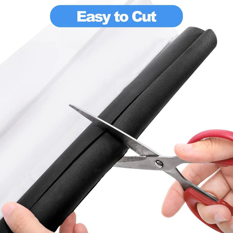 Cutting foam pipe insulation wrap with scissors, 12 Pack Foam Pipe Insulation Wrap With Self Adhesive Aluminum Foil Shield For Outdoor Pipes Spigots Water Heaters Sprinklers And Irrigation Freeze Protection 16 Inch Each 15.6 Feet Total