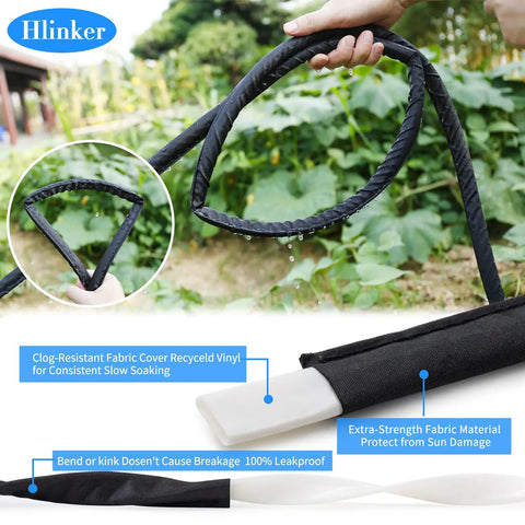 Flat Soaker Hose 50 Feet Twin Pack For Garden Beds One Half Inch Linkable Drip Irrigation Water Saving Leakproof Heavy Duty Double Layer Sprinkler Hose with fabric cover