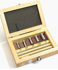 Wooden box containing Keyway Cutting Tool Set 9 Pcs High Speed Steel Pushing Knives For Milling And Forming Machines open view
