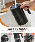 Person rinsing 4-In-1 Milk Frother And Steamer With One-Touch LED Controls, 11.8Oz, 350 Ml Capacity under sink faucet