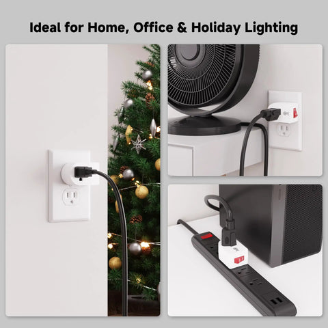 No Sweat Setup Real Deal Grounded Outlet Switch 3 Pack White Wall Power Control Toggle With Glowing Status Indicator Light in home setting.