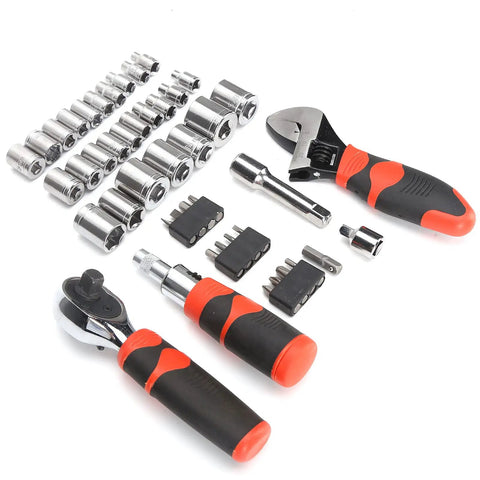 All In One 45Pcs Socket Wrench Set With Multipurpose Ratchet And Screwdriver Bit Kit Chrome Vanadium Steel Build Tough As Nails