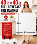 Two Pack Hella Tough Emergency Fire Blanket, 40 Inch Premium Fiberglass Flame Resistant Sheet held by a person in kitchen.